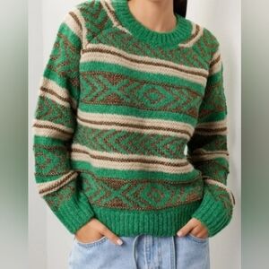 Scotch & Soda Green Metallic Wool Alpaca Fair Isle Crewneck Sweater Size XL $190